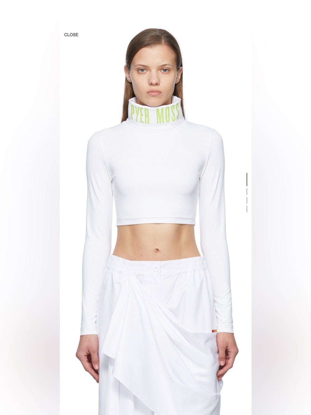 Pyer Moss x Reebok White Cropped Long-Sleeve Turtleneck with Neon Green Logo